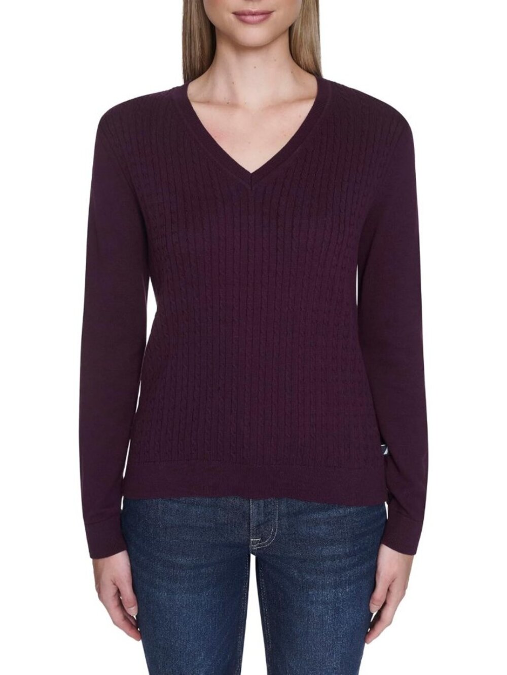 Cozy Women's Long Sleeve Cable Knit V-Neck Sweater - Perfect for Fall & Winter